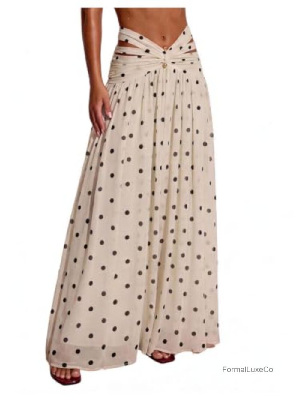 Women's Polka Dots Maxi Skirt Low Waist A Line Flowy Long Skirt